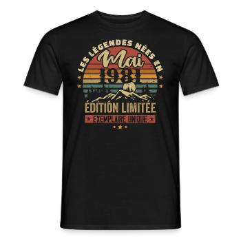 Les légendes Nées en Mai 1981 Cadeau 1981 Vintage - T-shirt homme - noir - Devant - AI Model Male 178 light (178cm)