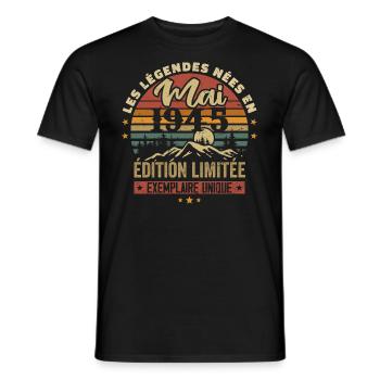 Les légendes Nées en Mai 1945 Cadeau 1945 Vintage - T-shirt homme - noir - Devant - AI Model Male 178 light (178cm)