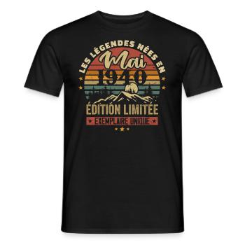 Les légendes Nées en Mai 1940 Cadeau 1940 Vintage - T-shirt homme - noir - Devant - AI Model Male 178 light (178cm)