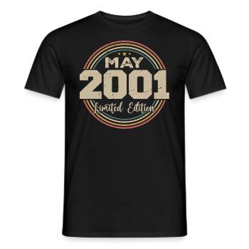 Mai 2001 Vintage Nées En Mai 2001 Anniversaire - T-shirt homme - noir - Devant - AI Model Male 178 light (178cm)