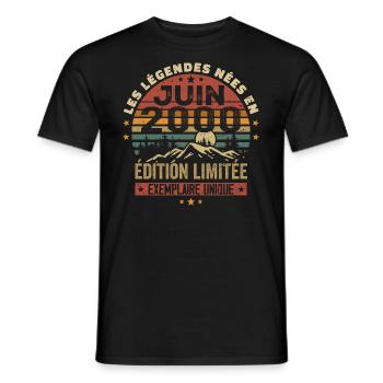 Nées En Juin 2000 Vintage Juin 2000 Anniversaire - T-shirt homme - noir - Devant - AI Model Male 178 light (178cm)