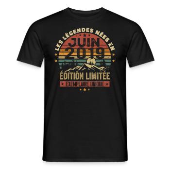 Nées En Juin 2019 Vintage Juin 2019 Anniversaire - T-shirt homme - noir - Devant - AI Model Male 178 light (178cm)