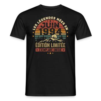 Nées En Juin 1994 Vintage Juin 1994 Anniversaire - T-shirt homme - noir - Devant - AI Model Male 178 light (178cm)