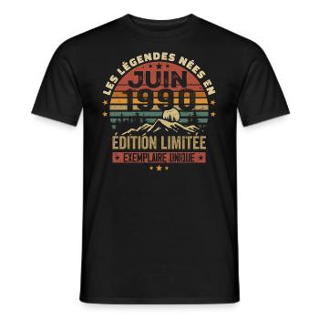 Nées En Juin 1990 Vintage Juin 1990 Anniversaire - T-shirt homme - noir - Devant - AI Model Male 178 light (178cm)
