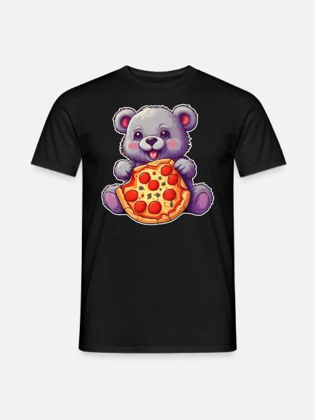 Teddy loves Pizza - Men's T-Shirt - black