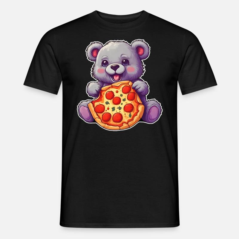 Teddy loves Pizza - Männer T-Shirt - Schwarz