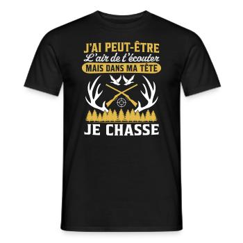 Dans ma tête je chasse - T-shirt homme - noir - Devant - AI Model Male 178 light (178cm)