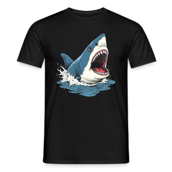 Ferocious Shark Splashing Out of Water - Men's T-Shirt - black - Front - AI Model Male 178 light (178cm)