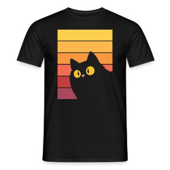 Peekaboo Cat at Sunset | Retro Design | Minimalist - Men's T-Shirt - black - Front - AI Model Male 178 light (178cm)