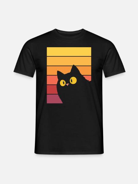 Peekaboo Cat at Sunset | Retro Design | Minimalist - Men's T-Shirt - black