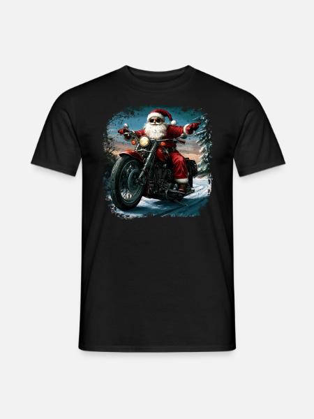 Motorradfahrer Weihnachtsmann - Männer T-Shirt - Schwarz