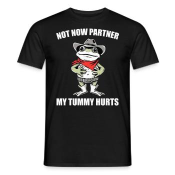 Not Now partner My Tummy Hurts | Cowboy Frog Funny - Men's T-Shirt - black - Front - AI Model Male 178 light (178cm)