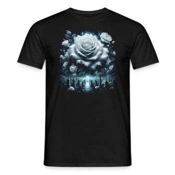 Mystical White Rose and Cemetery – Dark Fantasy - Men's T-Shirt - black - Front - AI Model Male 178 light (178cm)