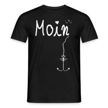 Moin Begrüßung Moin mit Möwe Himmel Weiß Edition - Männer T-Shirt - Schwarz - Vorne - AI Model Male 178 light (178cm)