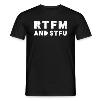 Geek RTFM STFU Read the fucking Manual and Shut Up - Men's T-Shirt - black - Front - AI Model Male 178 light (178cm)