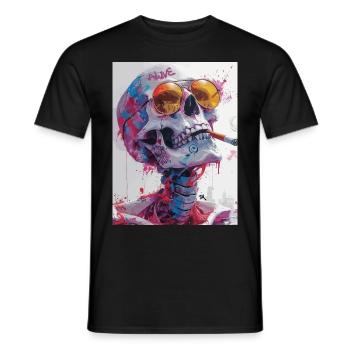 Smoking Skull, Totenkopf mit Zigarette - Männer T-Shirt - Schwarz - Vorne - AI Model Male 178 light (178cm)