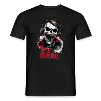 DJ Skull Headphone From Hell Music Rave Wear Club - Men's T-Shirt - black - Front - AI Model Male 178 light (178cm)