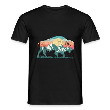 Nature buffalo bison rétro montagne des années 70 des années 80 silhouette - T-shirt homme - noir - Devant - AI Model Male 178 light (178cm)
