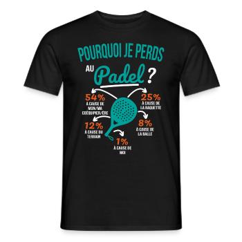 Padel gift idea - Why am I losing at Padel? - Men's T-Shirt - black - Front - AI Model Male 178 light (178cm)