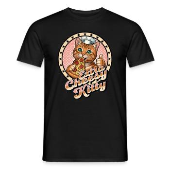 Vintage Cat with Pizza | Retro 70s 80s - Men's T-Shirt - black - Front - AI Model Male 178 light (178cm)