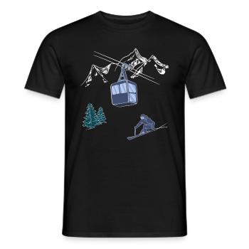Powder to The People Skilift Szene Skifahrer auf der Piste - Männer T-Shirt - Schwarz - Vorne - AI Model Male 178 light (178cm)