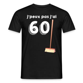 Anniversaire 60 ans 60 Balais humour Papa Maman - T-shirt homme - noir - Devant - AI Model Male 178 light (178cm)