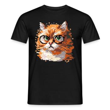 Pixel-Art Katze - Männer T-Shirt - Schwarz - Vorne - AI Model Male 178 light (178cm)