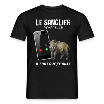 Chasseur de Sanglier Cadeau Humour Chasse Gibier - T-shirt homme - noir - Devant - AI Model Male 178 light (178cm)