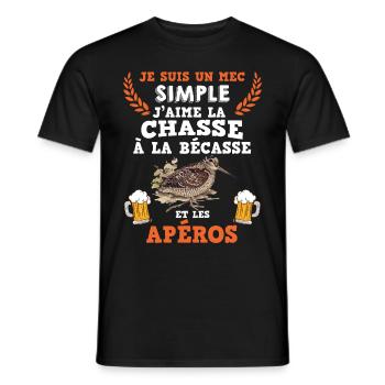 Chasseur Homme Cadeau Humour Bécasse Et Apéro - T-shirt homme - noir - Devant - AI Model Male 178 light (178cm)