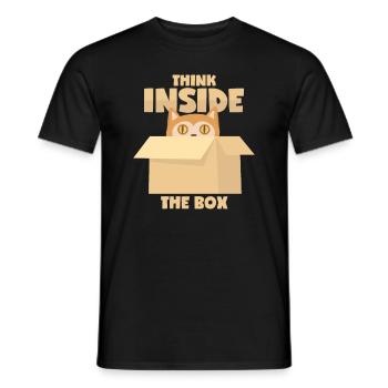 Katze: "Think Inside The Box" - Männer T-Shirt - Schwarz - Vorne - AI Model Male 178 light (178cm)