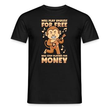 Monkey plays ukulele for free - Men's T-Shirt - black - Front - AI Model Male 178 light (178cm)