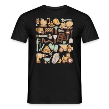 Construction Site Excavator Construction Worker Crane Helmet Tool - Men's T-Shirt - black - Front - AI Model Male 178 light (178cm)