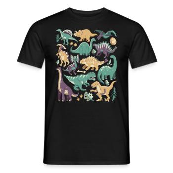 Dinosaurier Doodles Dino T-Rex Velociraptor Urzeit - Männer T-Shirt - Schwarz - Vorne - AI Model Male 178 light (178cm)