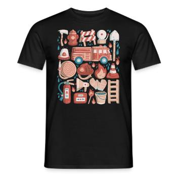 Fire Brigade Doodles Fire Truck Firefighter - Men's T-Shirt - black - Front - AI Model Male 178 light (178cm)