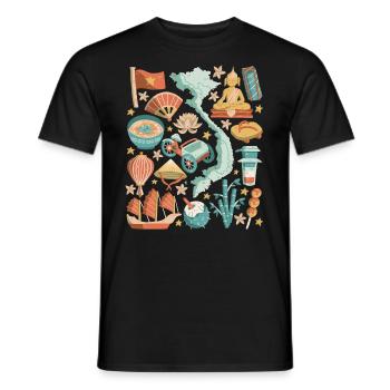 Vietnam Doodles Asien Hanoi Saigon Pho Banh Mi - Männer T-Shirt - Schwarz - Vorne - AI Model Male 178 light (178cm)