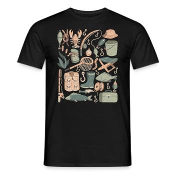 Fishing Doodles Fish Anglers Bait Fishing Hook - Men's T-Shirt - black - Front - AI Model Male 178 light (178cm)
