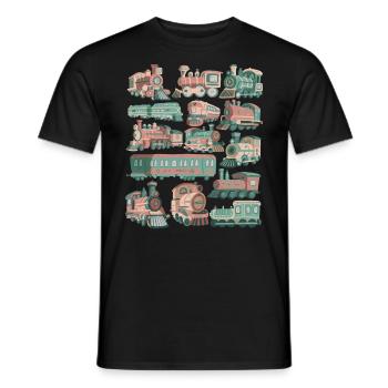 Train Doodles Locomotive Railway Locomotive Tracks Railway - Men's T-Shirt - black - Front - AI Model Male 178 light (178cm)