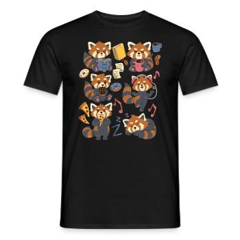 Red Panda: Coffee, Pizza, Donut, Music, Book Reading - Men's T-Shirt - black - Front - AI Model Male 178 light (178cm)