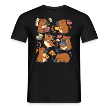 Capybara: Pizza, Kaffee, Donut, Musik, Buch lesen - Männer T-Shirt - Schwarz - Vorne - AI Model Male 178 light (178cm)