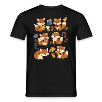 Fox: Pizza, Donut, Coffee, Music, Book Reading - Men's T-Shirt - black - Front - AI Model Male 178 light (178cm)