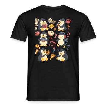 Pinguin: Kaffee, Pizza, Donut, Musik, Buch lesen - Männer T-Shirt - Schwarz - Vorne - AI Model Male 178 light (178cm)