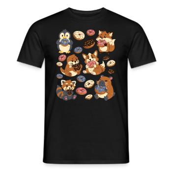 Donut: Capybara, Fox, Corgi, Otter, Penguin - Men's T-Shirt - black - Front - AI Model Male 178 light (178cm)