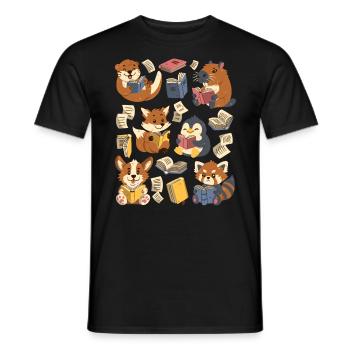 Bücher lesen: Capybara, Fuchs, Corgi, Otter - Männer T-Shirt - Schwarz - Vorne - AI Model Male 178 light (178cm)