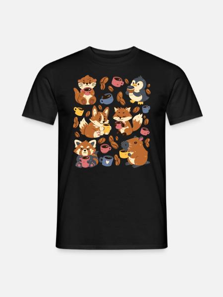 Kaffe: Capybara, Ræv, Corgi, Odder, Pingvin - Mænd T-shirt - sort