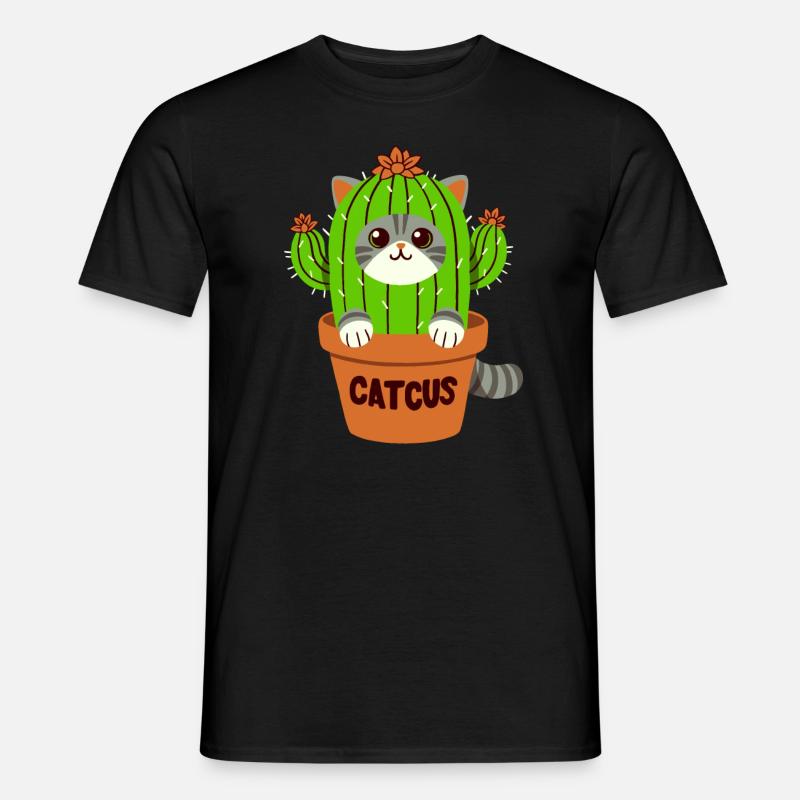 Jeu de mots Cactus chat - Catcus - T-shirt homme - noir
