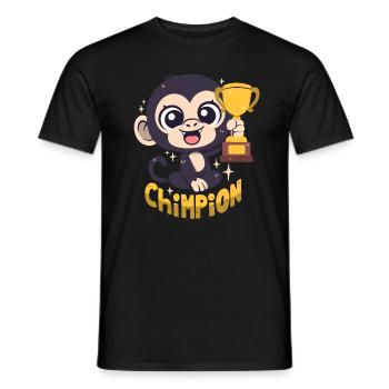 Schimpansen-Champion mit Pokal (Wortwitz) - Männer T-Shirt - Schwarz - Vorne - AI Model Male 178 light (178cm)