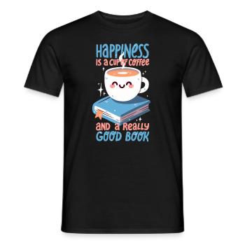 Le bonheur, c’est une tasse de café et un bon livre - T-shirt homme - noir - Devant - AI Model Male 178 light (178cm)