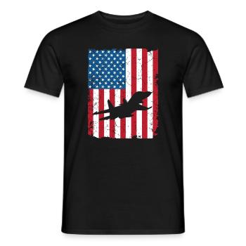 American Flag USA Airplane Jet Fighter 4th of July - Men's T-Shirt - black - Front - AI Model Male 178 light (178cm)