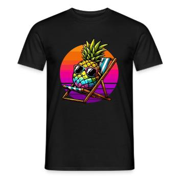 Holiday Pineapple Deck Chair Sunset Funny - Men's T-Shirt - black - Front - AI Model Male 178 light (178cm)