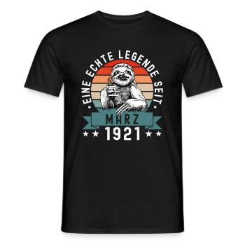 Faultier Geburtstag März 1921 Geboren Jahrgang - Männer T-Shirt - Schwarz - Vorne - AI Model Male 178 light (178cm)